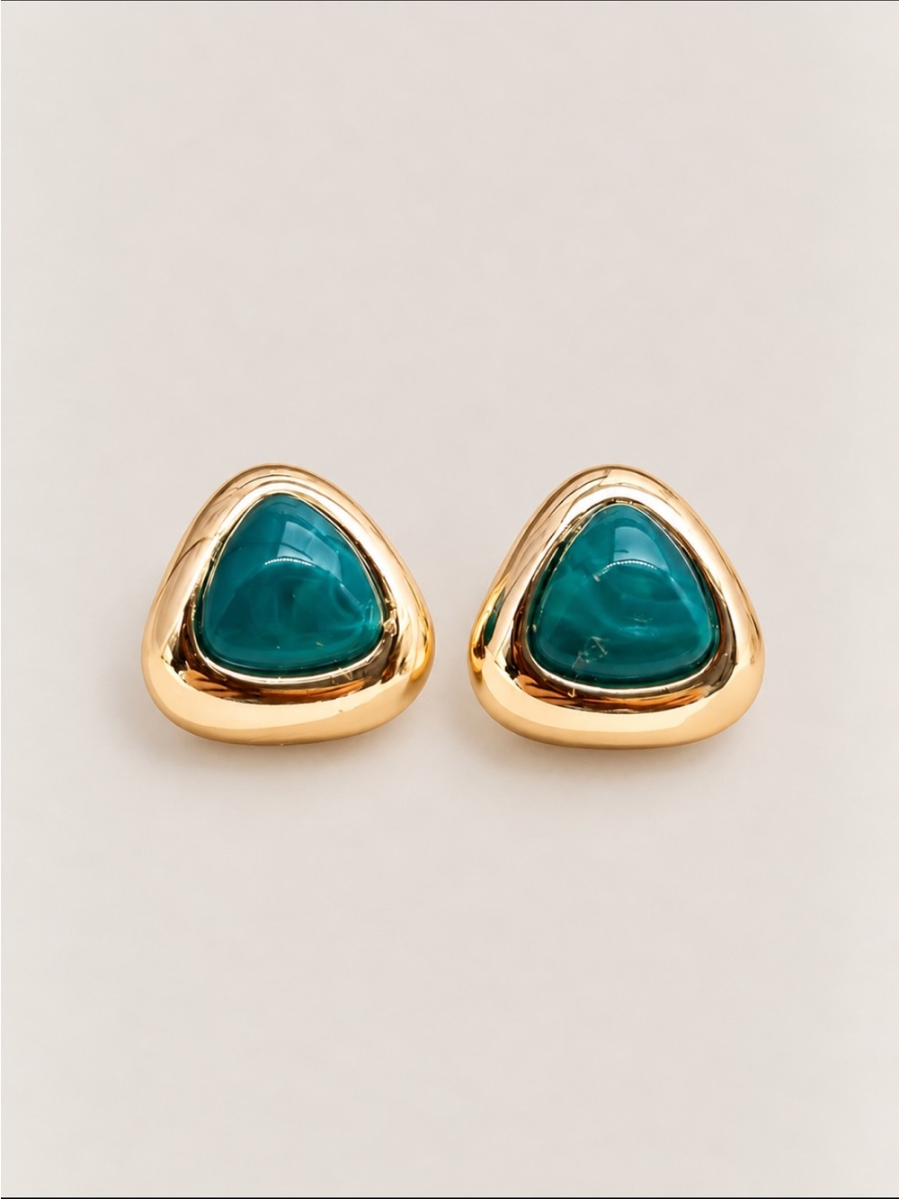 New! Turquoise Aqua Blur Beaded Gold Triangle Statement Earrings NWOT